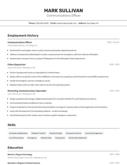 Communications Officer Resume