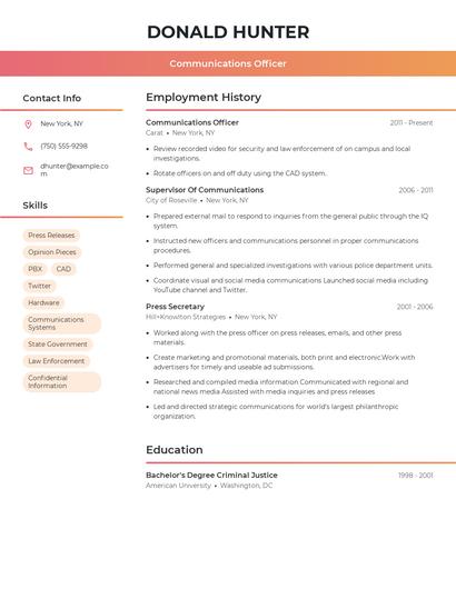 Communications Officer Resume