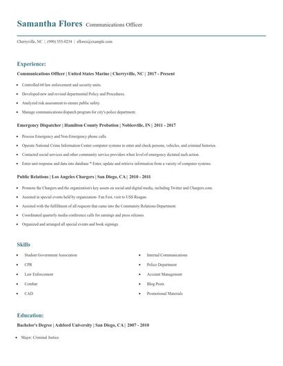Communications Officer Resume