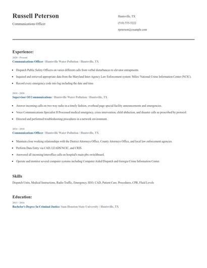 Communications Officer Resume