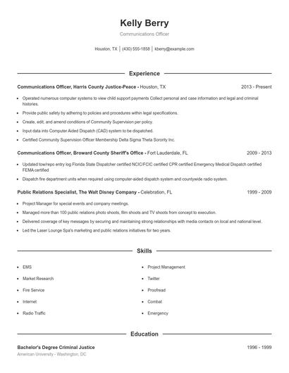 Communications Officer Resume