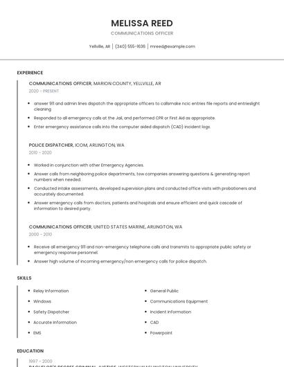 Communications Officer Resume