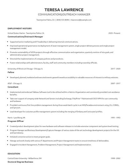 Communications/Outreach Manager Resume