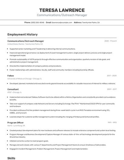 Communications/Outreach Manager Resume