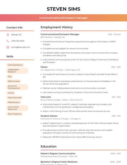 Communications/Outreach Manager Resume