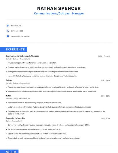 Communications/Outreach Manager Resume