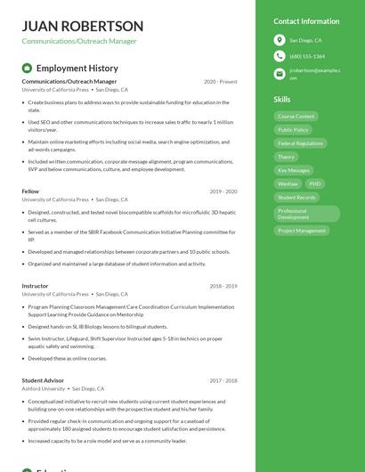 Communications/Outreach Manager Resume