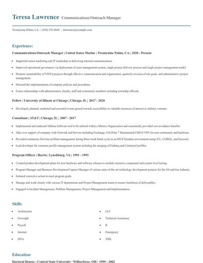 Communications/Outreach Manager Resume