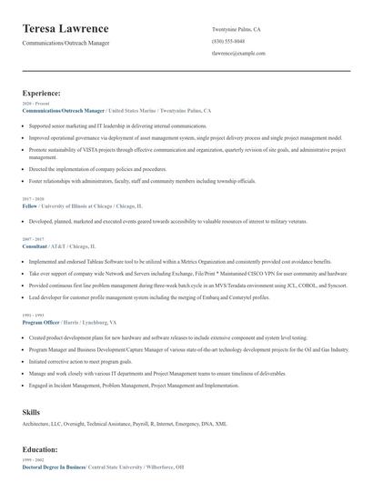 Communications/Outreach Manager Resume