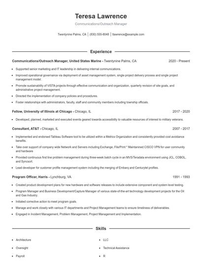 Communications/Outreach Manager Resume