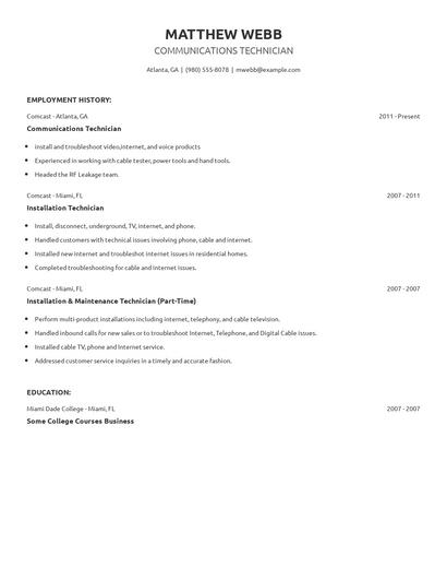 Communications Technician Resume