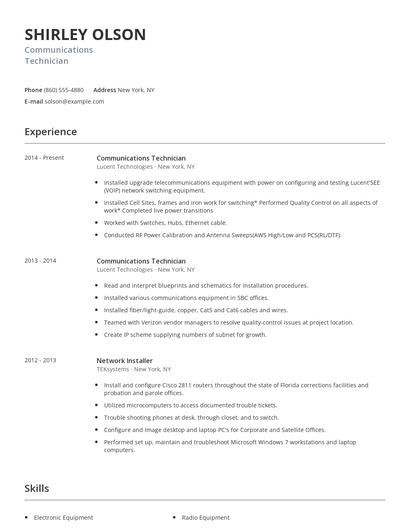 Communications Technician Resume