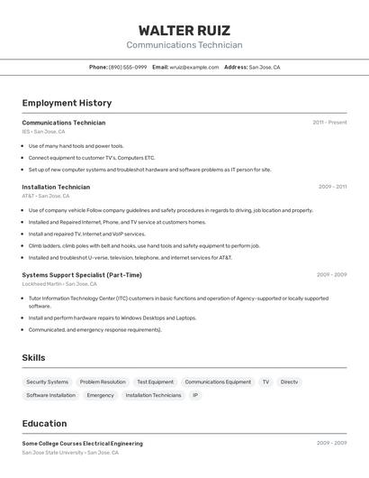 Communications Technician Resume