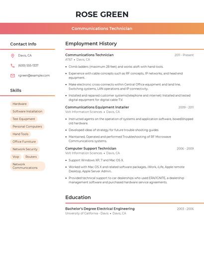 Communications Technician Resume