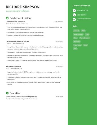 Communications Technician Resume