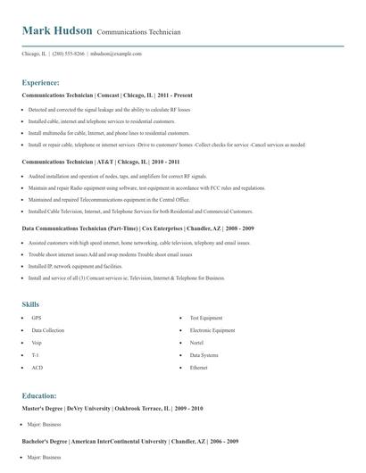 Communications Technician Resume
