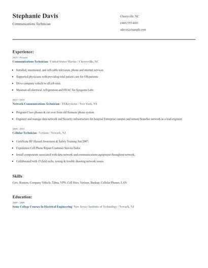 Communications Technician Resume