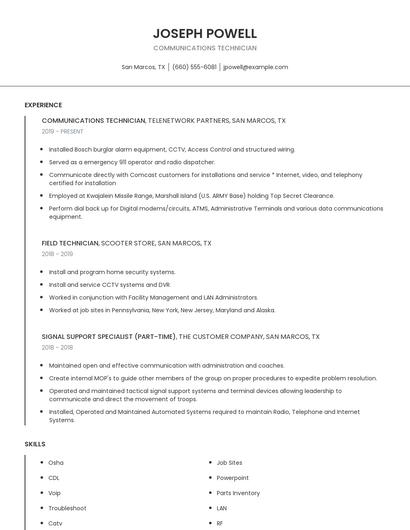 Communications Technician Resume