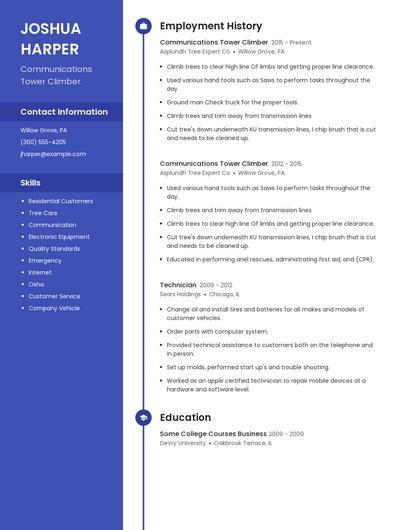 Communications Tower Climber Resume