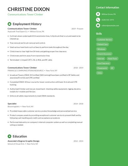 Communications Tower Climber Resume