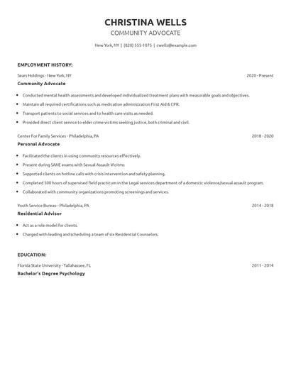 Community Advocate Resume