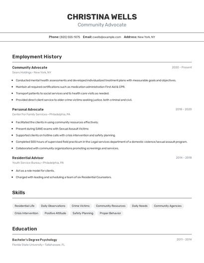 Community Advocate Resume