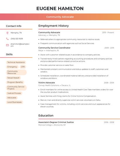 Community Advocate Resume