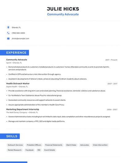 Community Advocate Resume