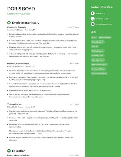 Community Advocate Resume