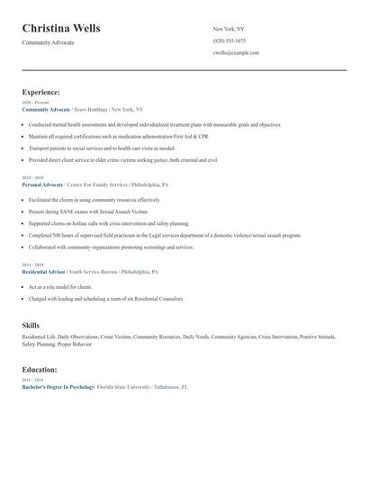 Community Advocate Resume
