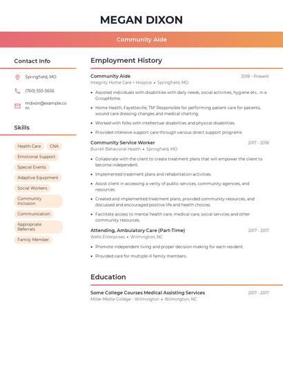 Community Aide Resume