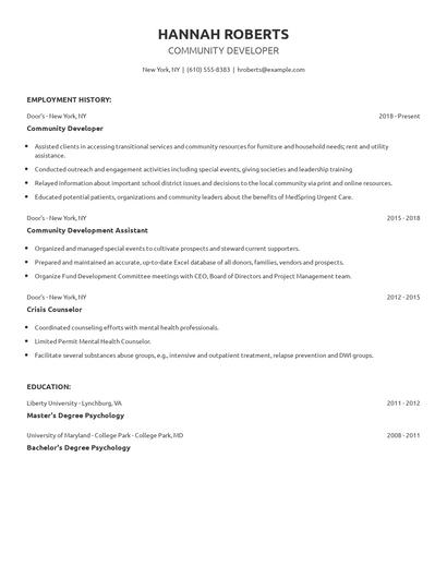 Community Developer Resume