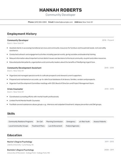 Community Developer Resume