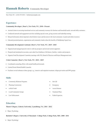 Community Developer Resume