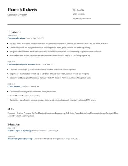 Community Developer Resume