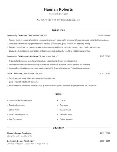 Community Developer Resume