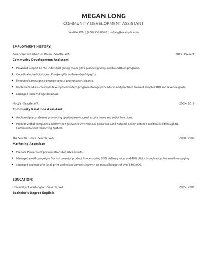 Community Development Assistant Resume