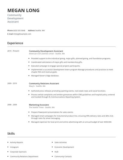 Community Development Assistant Resume