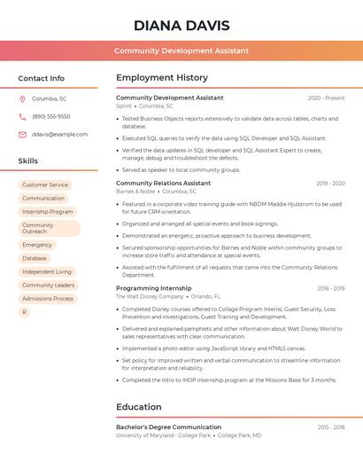 Community Development Assistant Resume