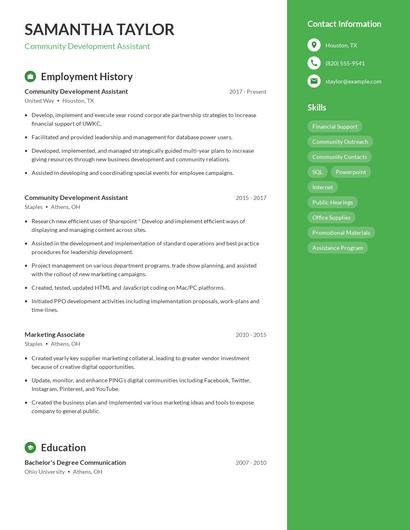 Community Development Assistant Resume