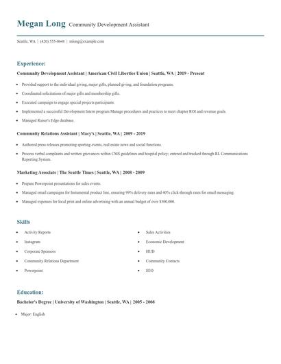 Community Development Assistant Resume