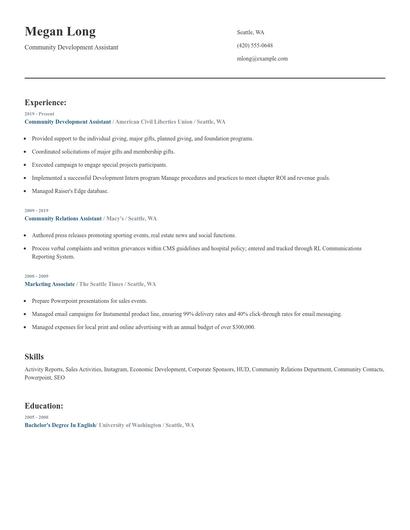 Community Development Assistant Resume