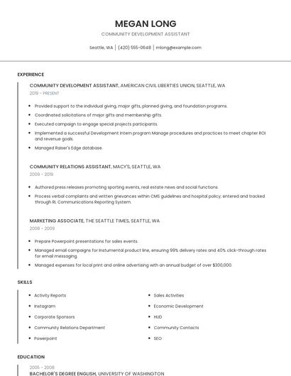 Community Development Assistant Resume