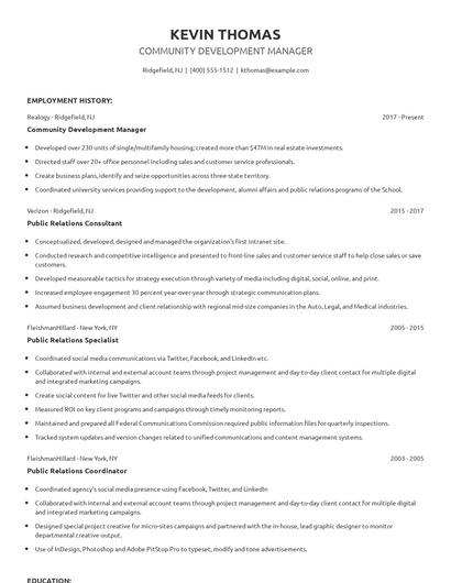 Community Development Manager Resume