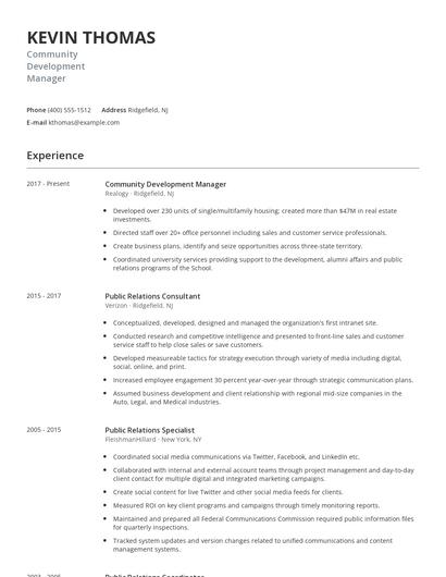 Community Development Manager Resume