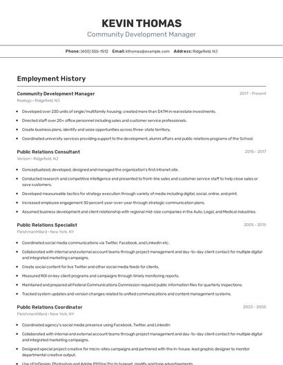 Community Development Manager Resume