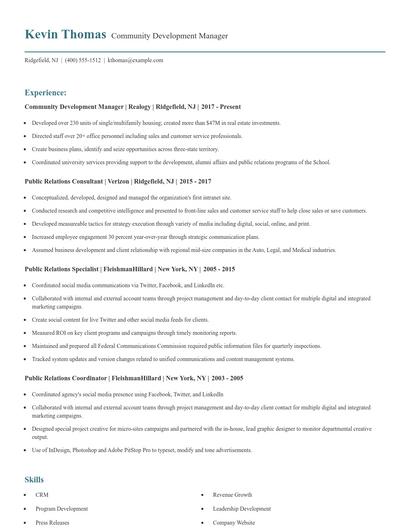 Community Development Manager Resume