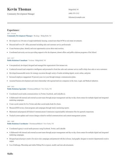 Community Development Manager Resume