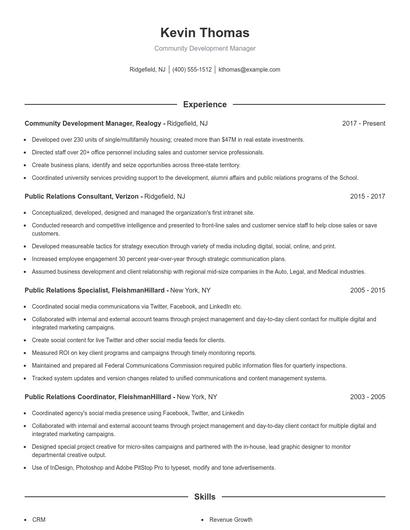 Community Development Manager Resume