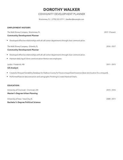 Community Development Planner Resume